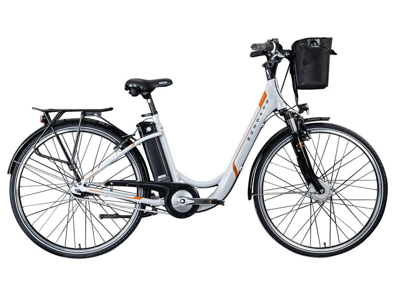 Zündapp e-bike met mand en bagagedrager.