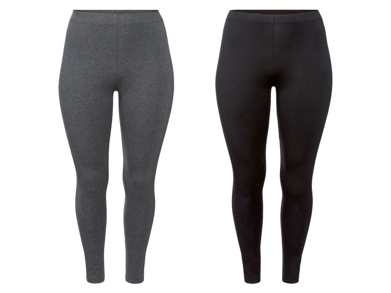 Twee paar leggings, één grijs en één zwart.