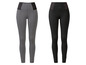 Twee paar zwarte en grijze leggings met hoge taille.