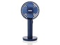 Een blauwe draagbare ventilator van Unold.