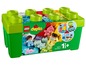 LEGO Duplo bouwstenen met figuren en een groene opbergbox.