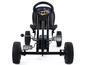 Zwarte Batman go-kart met stuur en pedalen.