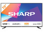Een 70 inch SHARP UHDTV met Android TV, HDR en Harman Kardon geluid.