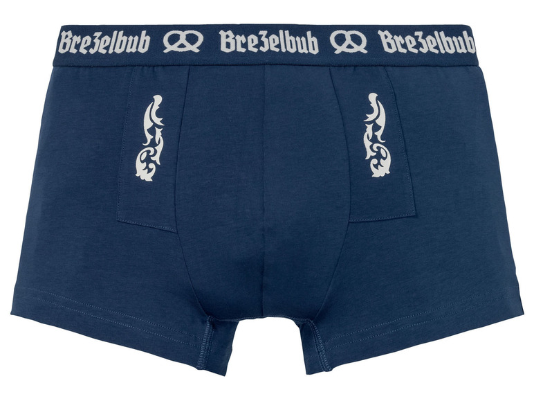 Blauwe boxershorts met Brezelbub-logo.