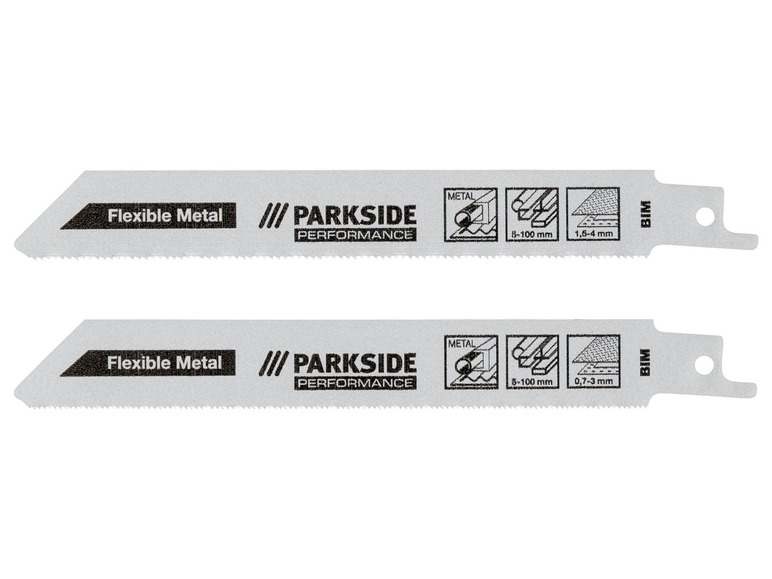 Twee flexibele metaalzaagbladen van Parkside Performance, geschikt voor metaal en hout.