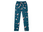 Donkerblauwe broek met bloemenprint.