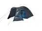 Een grijze High Peak tent met blauwe accenten.