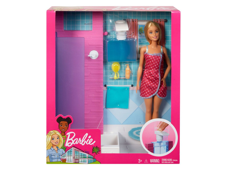 Barbie pop met badkamer speelset, inclusief douchekop met waterfunctie.