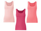 Drie effen tanktops van s.Oliver in roze, roze en rood.