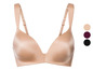 Een beige bh met gladde cups en brede bandjes.