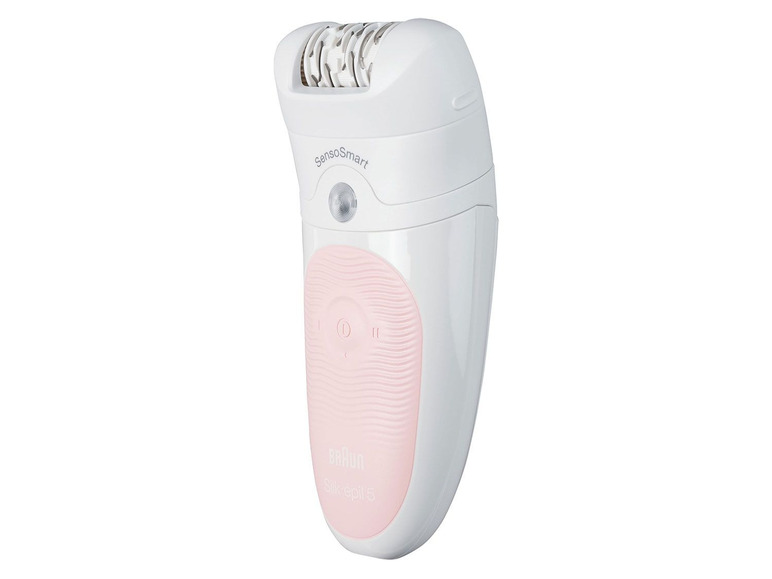 Een roze en witte Braun Silk-épil 5 epilator met Sensosmart technologie.