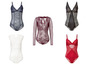 Verschillende soorten lingerie, waaronder een zwarte en rode body.