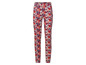 Beige broek met rode bloemenprint.