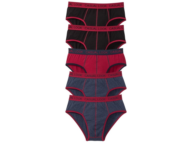 Drie paar herenonderbroeken in rood, zwart en grijs, van het merk Casual Look.