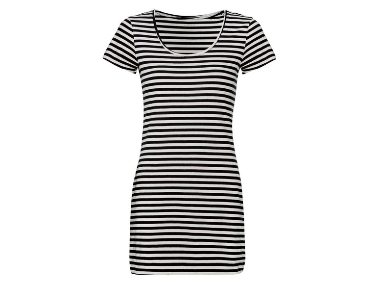 Een gestreept zwart-wit jurkje.