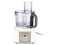 Een witte Kenwood keukenmachine met een glazen kom.