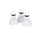Drie witte plastic badminton shuttlecocks.