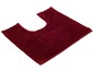 Een donkerrode badmat met een U-vormige uitsparing.