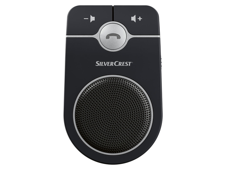 Zwarte Silvercrest-luidspreker met ingebouwde microfoon.