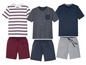 Drie sets herenpyjama's met korte mouwen, bestaande uit een gestreept T-shirt en korte broek.