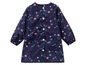 Een donkerblauw kinderjasje met sterren, harten en planeten.