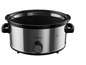 Een ronde slowcooker van SilverCrest met een zwarte deksel.