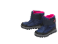 Blauwe kinderwinterlaarzen met roze voering en klittenbandsluiting.