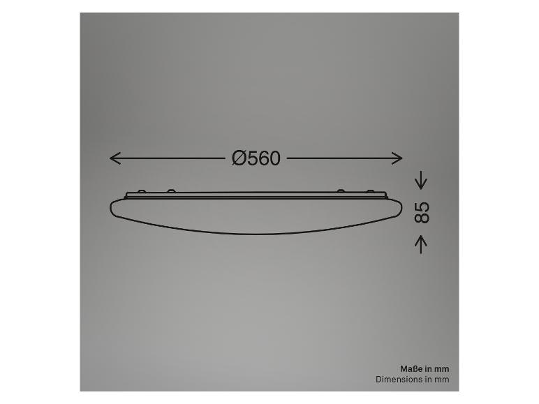 Technische tekening van een rond armatuur met afmetingen: diameter 560 mm, hoogte 85 mm.