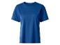 Blauw T-shirt met korte mouwen voor dames op een witte achtergrond.