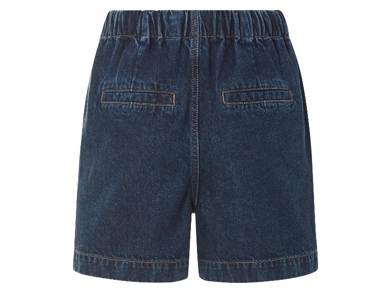 Donkerblauwe denim shorts, achterkant.