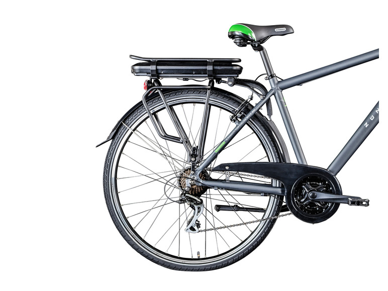 Een grijze Zündapp e-bike met een geïntegreerde accu.