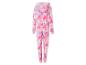 Een roze en blauwe tie-dye onesie met capuchon.