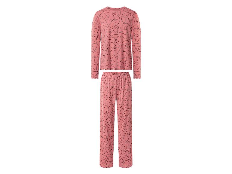 Damespyjama met shirt met lange mouwen en lange broek, met hartenprint.