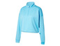 Een lichtblauw half-zip sweater voor dames.