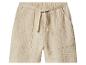 Beige katoenen short met elastische tailleband en trekkoord.