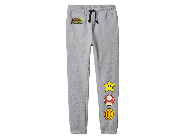 Grijze Super Mario joggingbroek voor kinderen met iconen.
