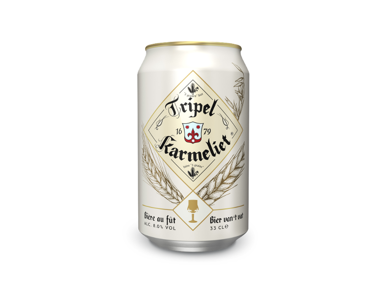 Blikje Belgisch bier met 8,0% alcoholpercentage en 330 ml inhoud.