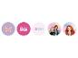 Vijf ronde iconen met een vlinder, de tekst 'FOREVER GIRLIE', 'XOXO' en twee meisjes.