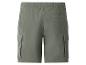 Kaki heren cargo shorts met elastische tailleband en zakken.