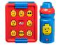 LEGO lunchbox en drinkfles met LEGO minifigure gezichten.