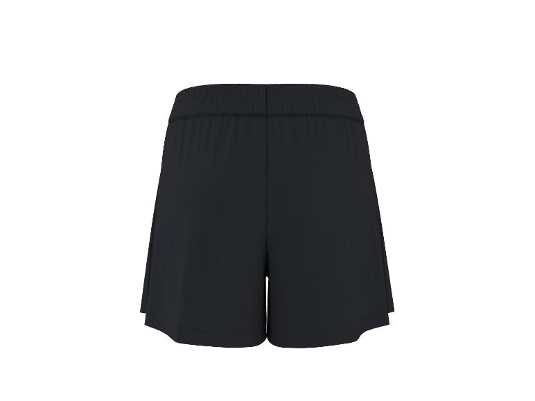 Zwarte sportshorts met elastische tailleband, achteraanzicht.
