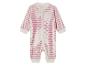Witte baby romper met roze strepen.