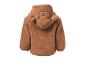 Bruin teddybeer fleecejack met capuchon voor baby's, achteraanzicht.