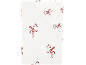 Wit hoeslaken met rood zuurstok- en lintpatroon, kerstthema.