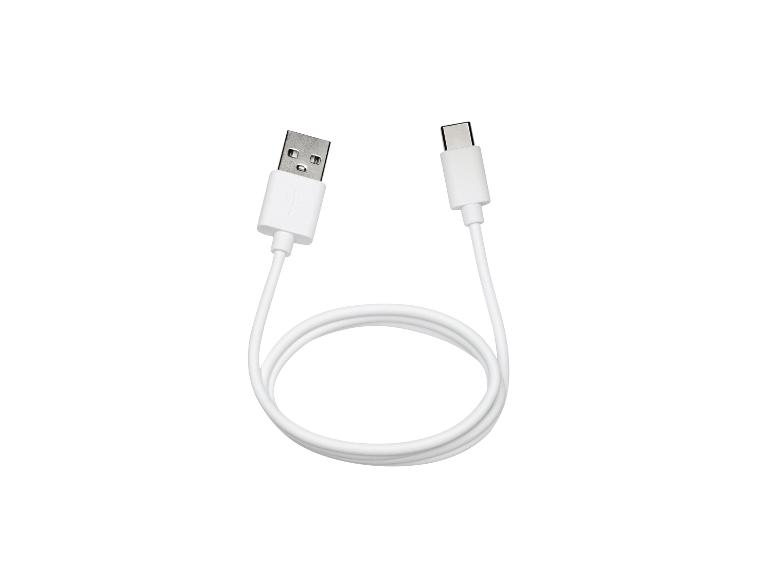 Een witte USB-C naar USB-A kabel.