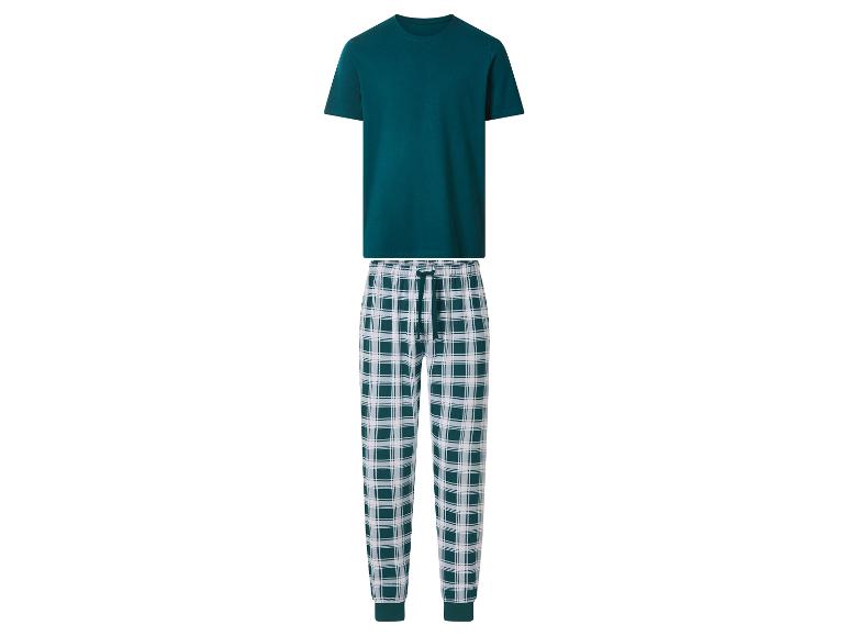 Tweedelige herenpyjama met donkergroen T-shirt en geruite broek
