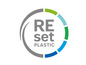 Logo met de tekst 'Reset Plastic' in een cirkel met gekleurde segmenten.