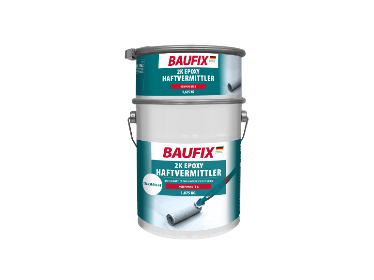 Baufix 2K Epoxy transparante hechtmiddel en component B voor vloerafwerkingen.