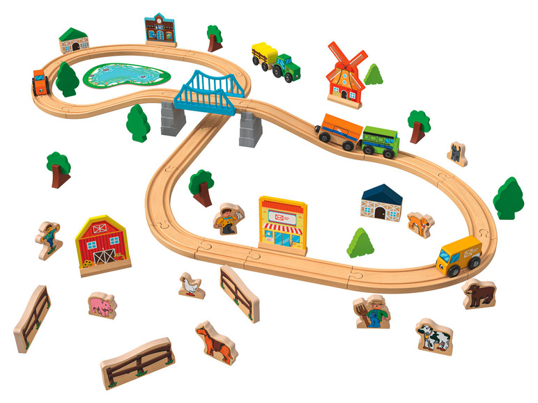 Ga naar volledige schermweergave: Playtive Houten treinbaanset stad of boerderij - afbeelding 2