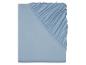 Lichtblauw katoenen hoeslaken met elastische hoeken.